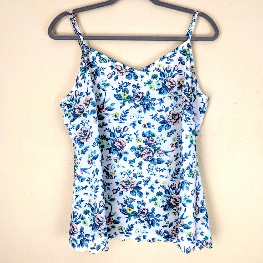 Anthropologie Eloise Floral Scalloped Tank Top L